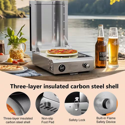 12 In. Propane Pizza Oven, Outdoor Pizza Oven in Black with Rotating Pizza Stone, Pizza Cutter and Glove