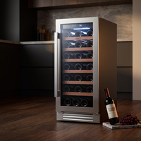15 Inch Wine Cooler Refrigerator, 33 Bottle Wine Fridge with Glass Door Built-In & Freestanding Wine Cooler for Home/Office — Studio Shot