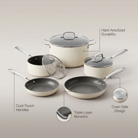 Achieve 8 Piece Hard Anodized Nonstick Pots and Pans Set, Cream — infographic
