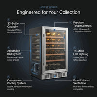 15 Inch Wine Cooler Refrigerator, 33 Bottle Wine Fridge with Glass Door Built-In & Freestanding Wine Cooler for Home/Office — How It Works