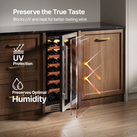15 Inch Wine Cooler Refrigerator, 33 Bottle Wine Fridge with Glass Door Built-In & Freestanding Wine Cooler for Home/Office