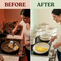 Achieve 8 Piece Hard Anodized Nonstick Pots and Pans Set, Cream — Before & After