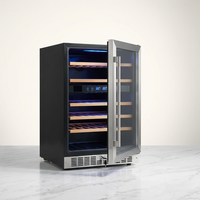 15 In. Dual Zone Built-In Wine Cooler 30-Bottle Cellar Cooling Unit in Stainless Steel with 6-Removable Shelves — Studio Shot