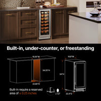 15 Inch Wine Cooler Refrigerator, 33 Bottle Wine Fridge with Glass Door Built-In & Freestanding Wine Cooler for Home/Office