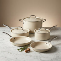 Achieve 8 Piece Hard Anodized Nonstick Pots and Pans Set, Cream — Studio Shot