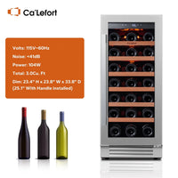 15 Inch Wine Cooler Refrigerator, 33 Bottle Wine Fridge with Glass Door Built-In & Freestanding Wine Cooler for Home/Office